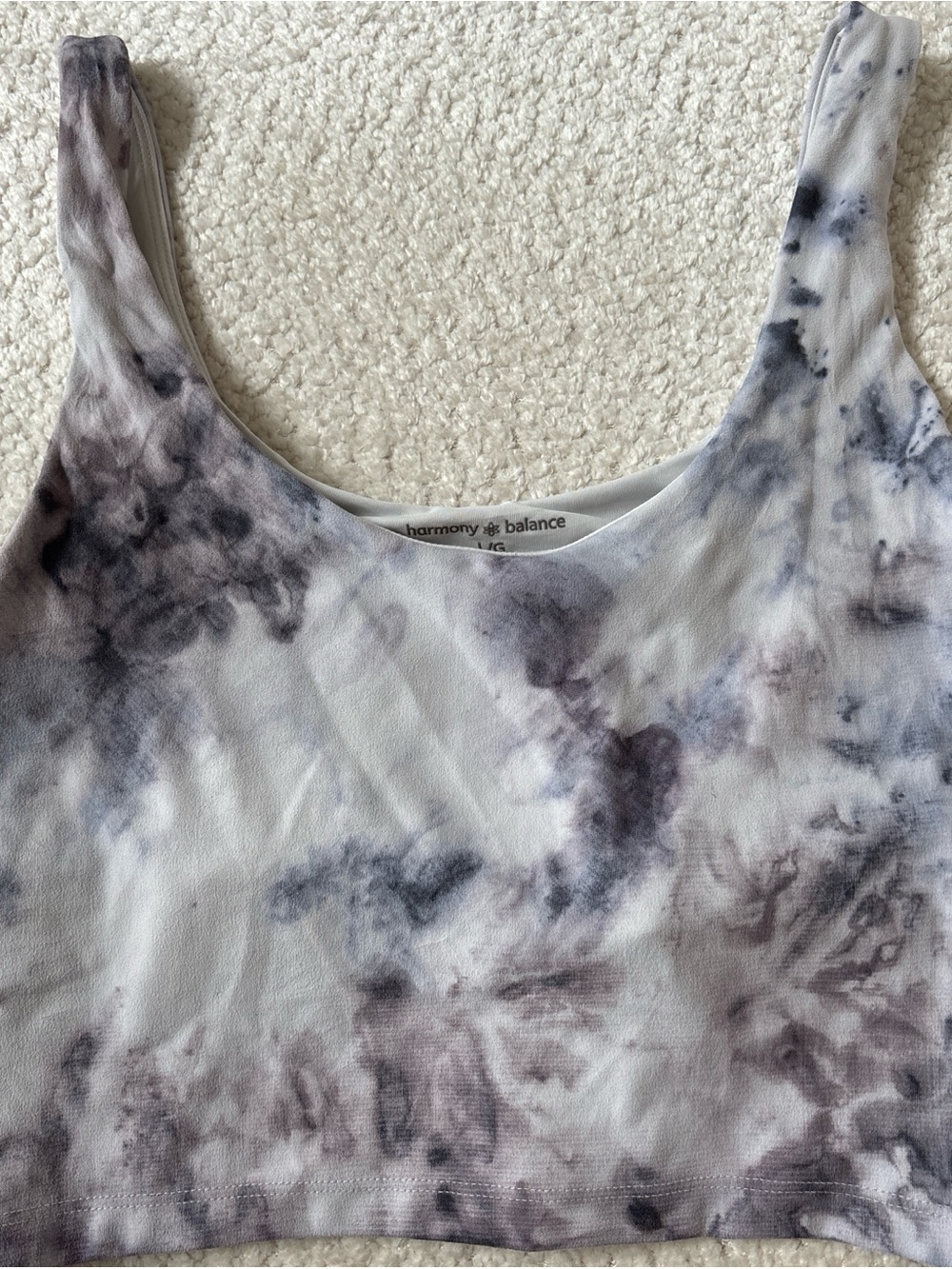 Harmony & Balance Women's Gray Tie-Dye Crop Workout Top